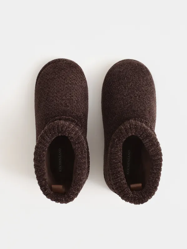 Әйелдер тәпішкелері, үйге арналған, өлшемі 38-39, биік, шенил/барқыт, қоңыр, Knitted, image-1