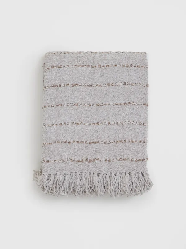 Көрпе, 130x170 см, шашақты, шенил, бежевый түсті, Жолақты, Chenill, image-0