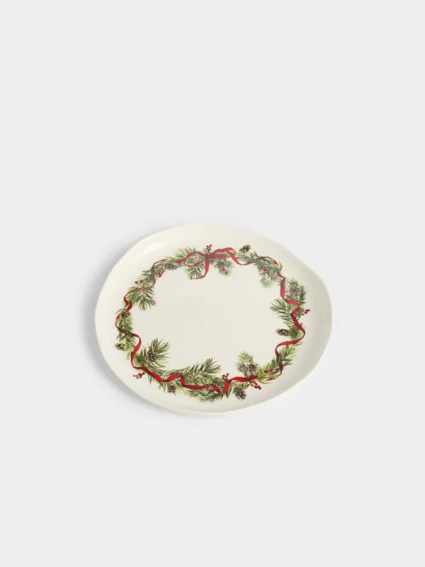 Түскі ас тәрелкесі, 26 см, фарфор N, ақ, дақты, Шырша бүршіктері мен шетен, Rowan delice, image-1