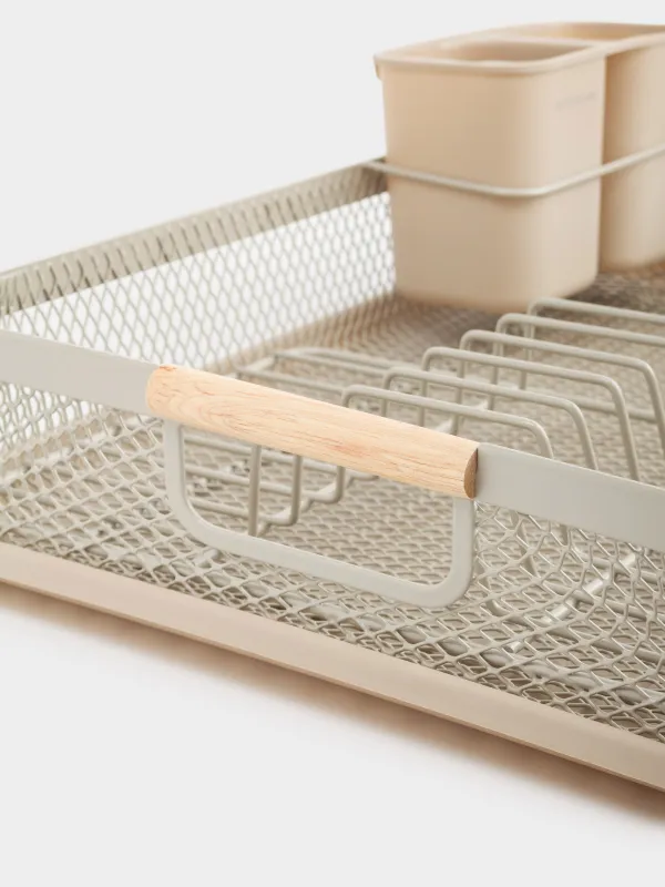 Ыдысқа арналған кептіргіш, 43х32 см, науасы бар, пластик/металл, сұр-сарғылт-қоңыр, Dainty twin, image-1