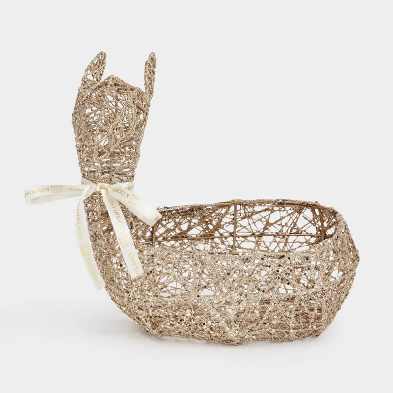 Сәндік себеті, 30х24 см, металл, шампан, Бантигі бар бұғы, Deer sparks