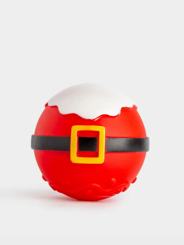 Иттерге арналған ойыншық, 8 см, сықырлағышы бар, резеңке, қызыл, Аяз атаның шары, Christmas pet, image-1