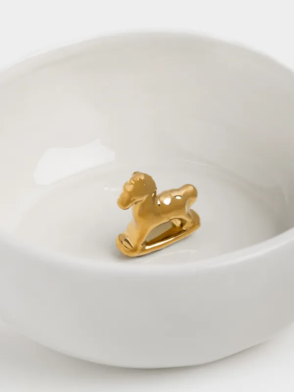 Салатник, 15х6 см, 560 мл, керамика D, бело-золотистый, Лошадка-качалка внутри, Horse gold, image-1