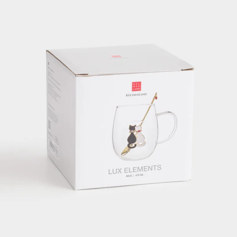 Саптыаяқ, 470 мл, қасығы бар, металлдан жасалған шыны, мысықтар, Lux elements, image-4