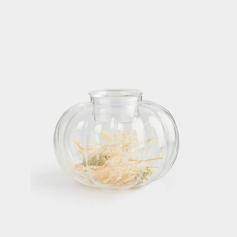 Подсвечник, 13х10 см, для чайной свечи, стекло Б, с сухоцветами и листьями, Тыква, Decor candle