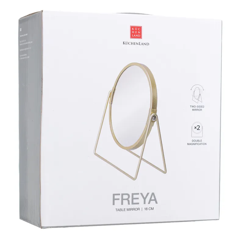 Үстел үсті айна, 18 см, екі жақты, металл, дөңгелек, алтын, Freya, image-1