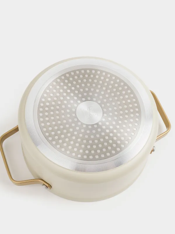 Кәстрөл, 24 см, 5,5 л, қақпағы бар, қапталған, алюминий, сүт түстес, Piatto gold, image-2