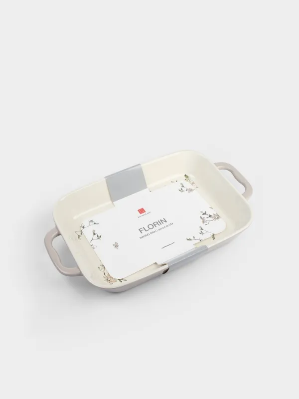 Пісіруге арналған ыдыс, 34х25 см, керамика, тікбұрышты, сүтті сарғылт-қоңыр, Гүлдер, Florin, image-6