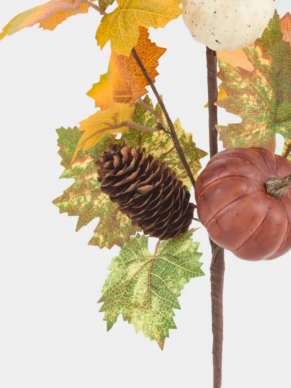 Ветка декоративная, 60 см, пенопласт/пластик, Тыквы с шишками и листьями, Autumn fusion, image-2