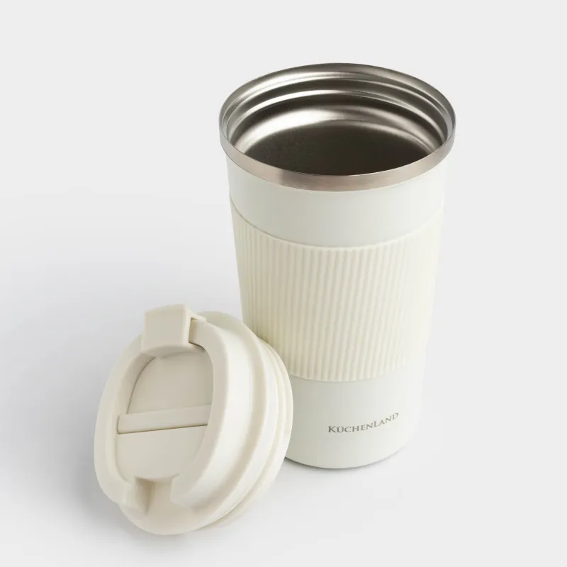 Термокружка, 450 мл, с зарфом, сталь/пластик/силикон, бежевая, Coffee life, image-2