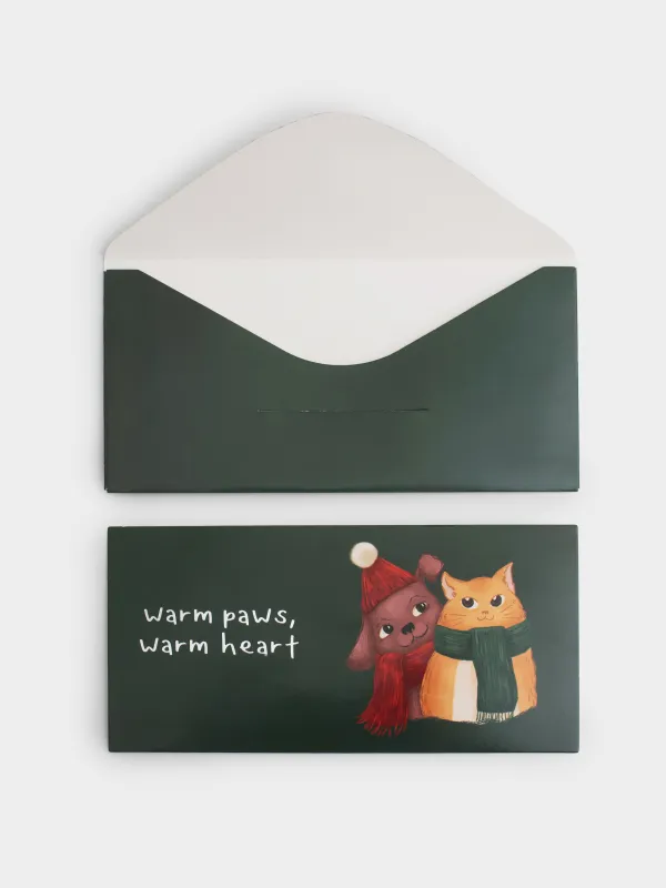 Сыйлық конверті, 17х9 см, қағаз, жасыл, Мысық пен ит, Winter friends, image-4