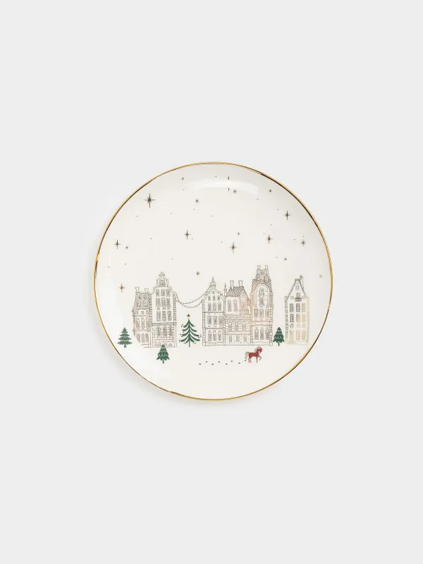 Тарелка обеденная, 27 см, Домики и лошадь, Snow sparks, image-0