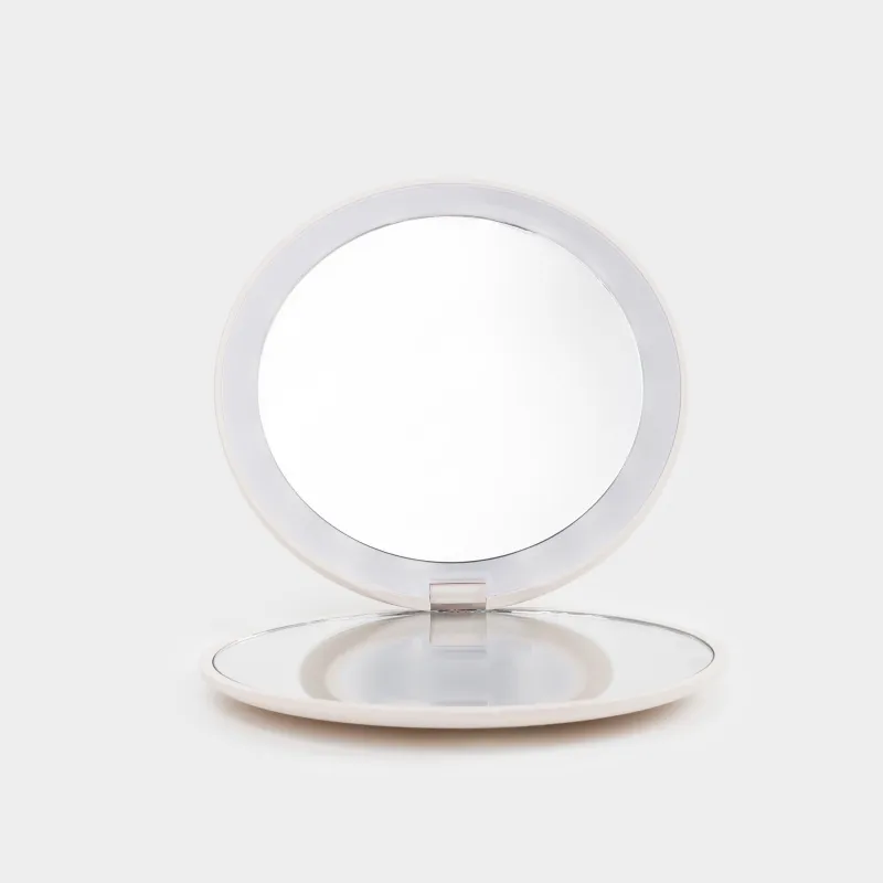 Зеркало карманное, 10 см, двустороннее, с подсветкой, пластик, бежевое, Vesta, image-1