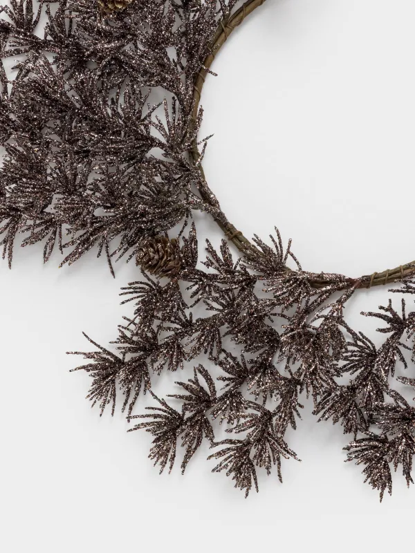 Сәндік гүл шоғы, 17/45 см, ПВХ/қағаз, Шырша бүршіктері бар қола түсті қылқан инелер, Bronze decor, image-3