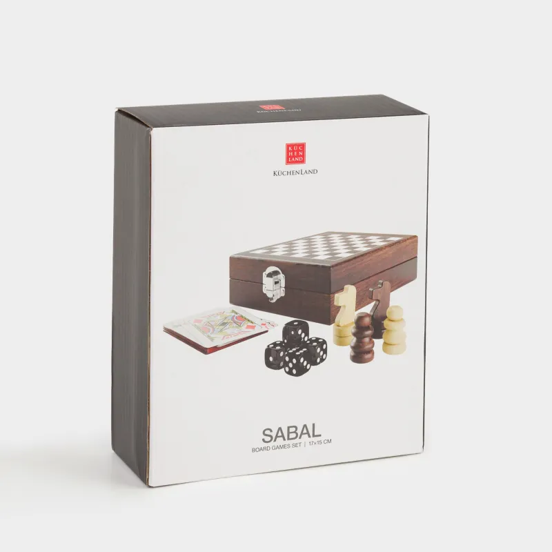 Үстел ойындарының жиынтығы, 17х15 см, карталар/сүйектер/шахмат, ағаш/пластик, Sabal, image-8