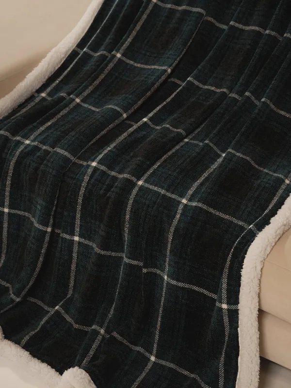 Плед, 130х170 см, шенилл/шерпа, темно-зеленый, Клетка, Hazel, image-1