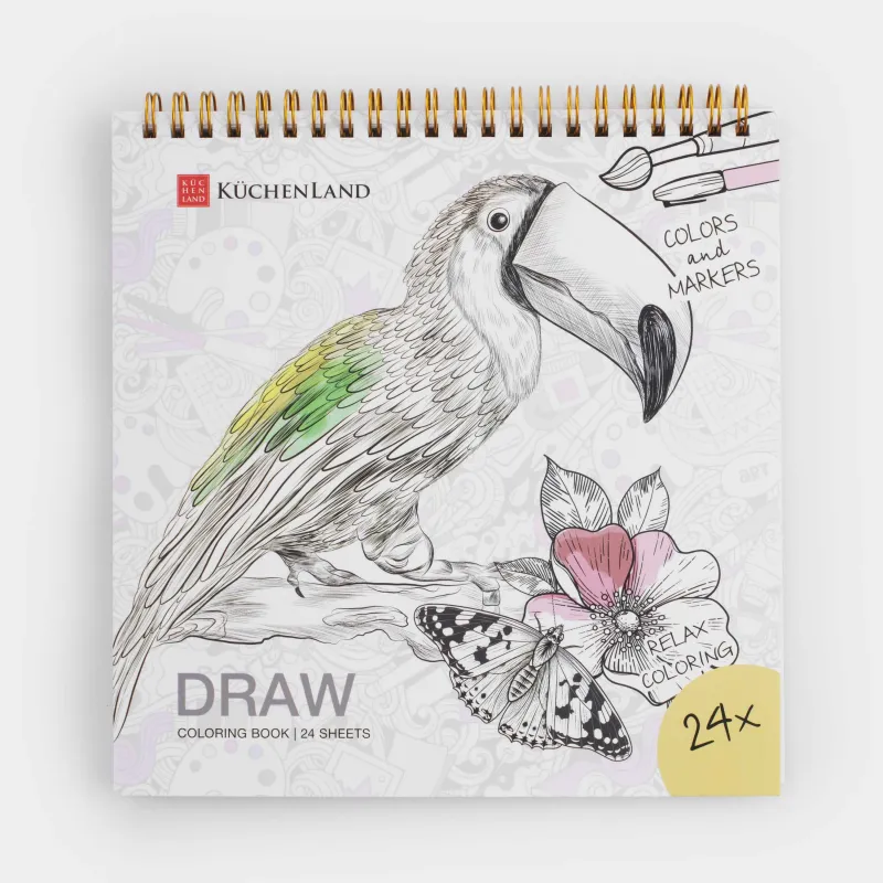 Бояу альбомы, 21х21 см, 24 парақ, сақиналарда, Жануарлар, Draw