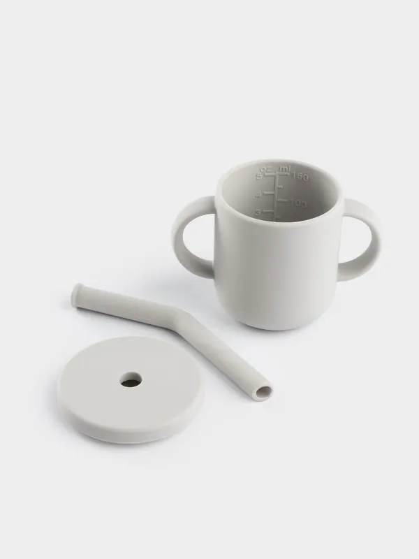 Балаларға арналған ішетін ыдыс, 150 мл, тұтқалары бар, сабаны бар, силикон, сұр, Kiddy, image-5