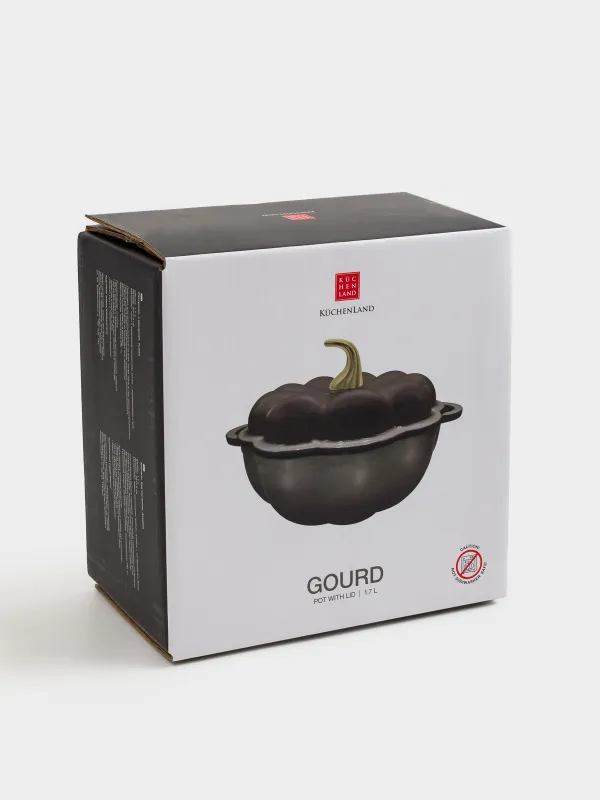 Кастрюля, 20 см, 1,7 л, с крышкой, чугун, коричневая, Тыква, Gourd, image-8
