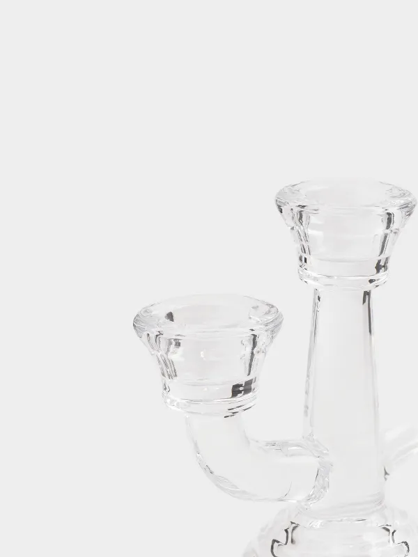 Шам ұстағыш, 13 см, 3 Шам, жіңішке, аяқты, шыны, Clear, image-2