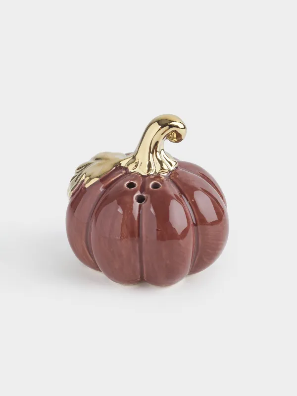 Тұз немесе бұрышқа арналған ыдыс, 6 см, керамика, қою қызыл-алтын, Жапырағы бар асқабақ, Colors autumn, image-1