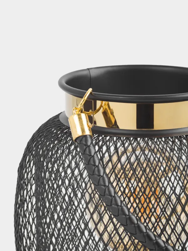 Сәндік шам, 20 см, тұтқасы бар, металл/пластик, қара-алтын түсті, Тор, Twist black, image-3