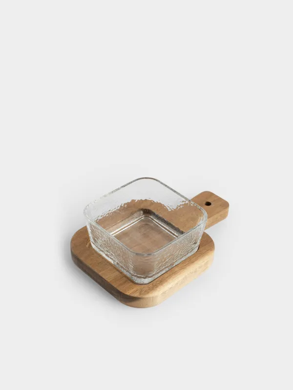 Ыдыс, 10х10 см, тұғырда, шыны/ағаш, Ripply wood, image-1