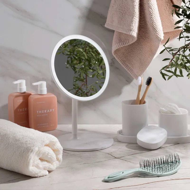 Зеркало настольное, 33х19/17 см, с подсветкой, на подставке, пластик, круглое, белое, Vesta, image-7