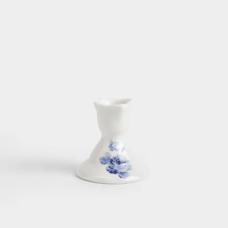 Шам ұстағыш, 10 см, жіңішке шамға арналған, аяқты, фарфор P, ақ, Көк гүлдер, Tradition Easter