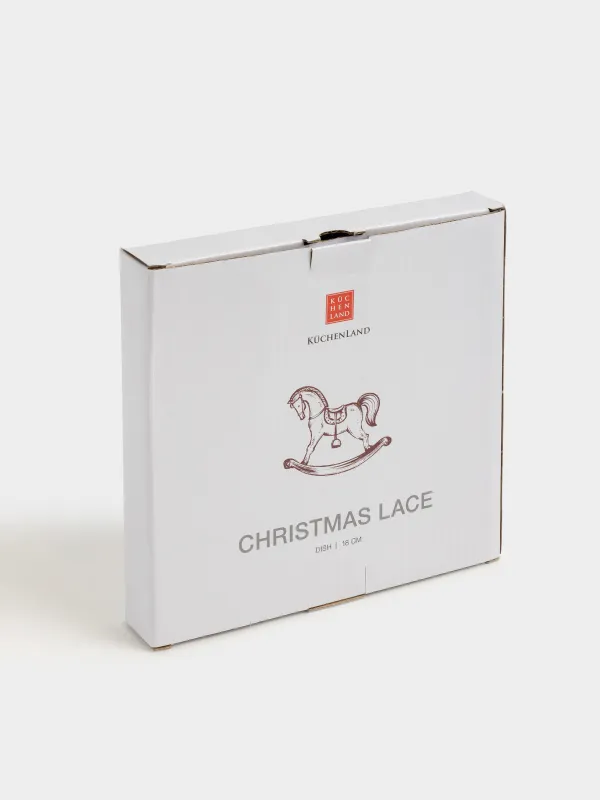 Ыдыс, 18 см, фарфор N, ақ және қою қызыл, Жұлдыз, Тербелетін ат, Christmas lace, image-6