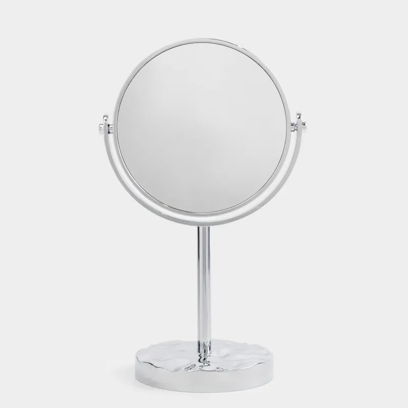 Үстел айнасы, 29x17/14 см, екі жақты, аяқты, пластик, дөңгелек, күміс, Wave, image-0