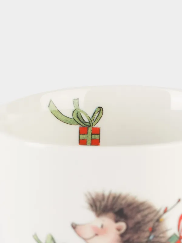 Кружка, 320 мл, фарфор N, белая, Ежи с подарками, Hedgehog christmas, image-3