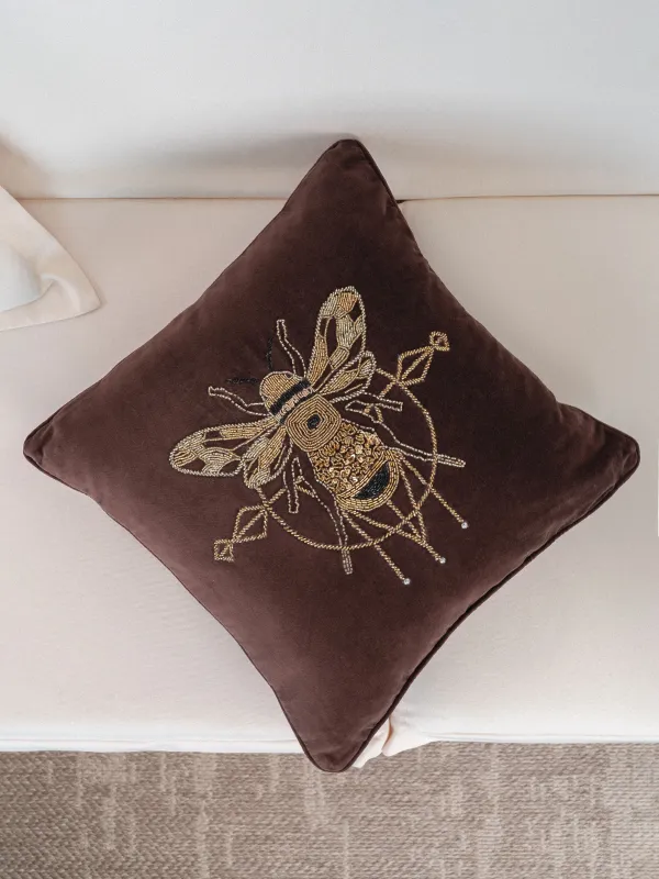 Сәндік жастық, 50х50 см, барқыт/моншақ, қоңыр, Түкті ара, Bugs, image-6