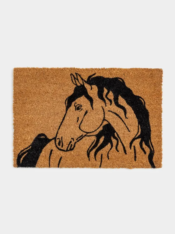 Есік алды кілемшесі, 40х60 см, кокос/ПВХ, тікбұрышты, қоңыр, Жылқы, Home horse, image-0