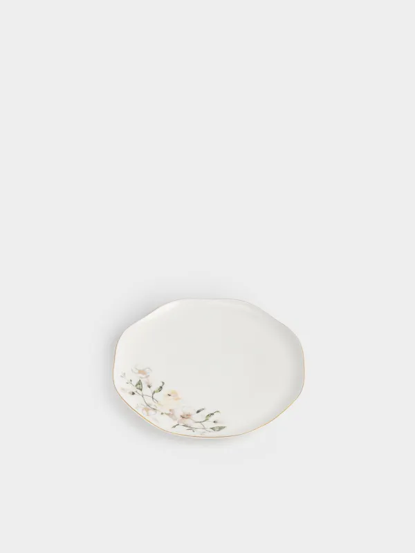 Тіскебасар тәрелкесі, 21 см, фарфор F, ақ, алтын жиектері бар, Гүлдер арасындағы балапан, Easter, image-1