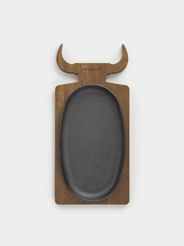 Сковорода, 15х33 см, на подставке, чугун/дерево, черная, Бык, Authentic, image-3