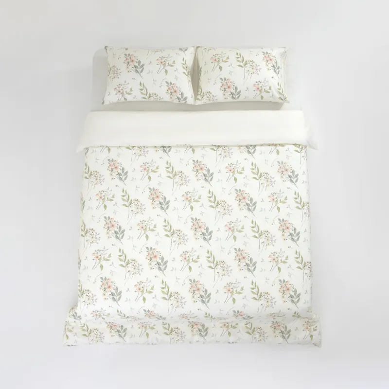 Төсек жиынтығы, еуро, сәтен 210 ТС, сары және ақ, Бұтақтар, Satin