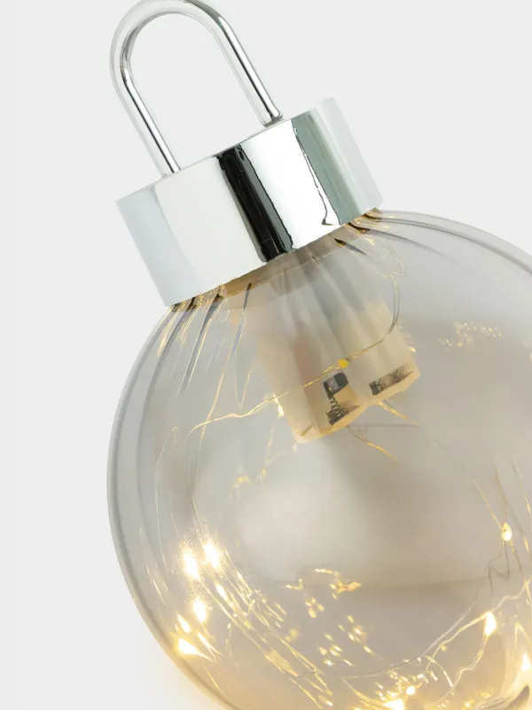 Мүсінше, жарықтандырылған, 12 см, шыны/пластик, сұр, Шырша шары, Silver style, image-1