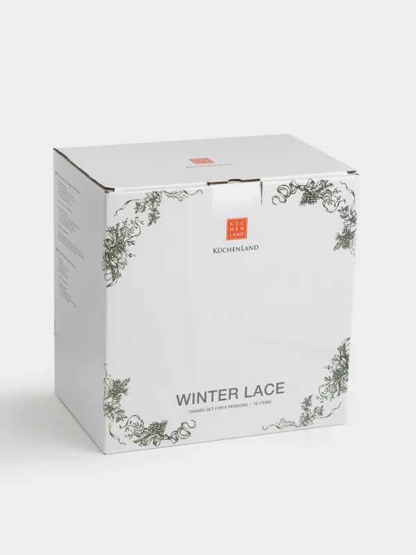 Ас сервизі, 6 адам, 18 зат, фарфор N, ақ-жасыл, Қысқы гүл шоқтары, Winter lace, image-6