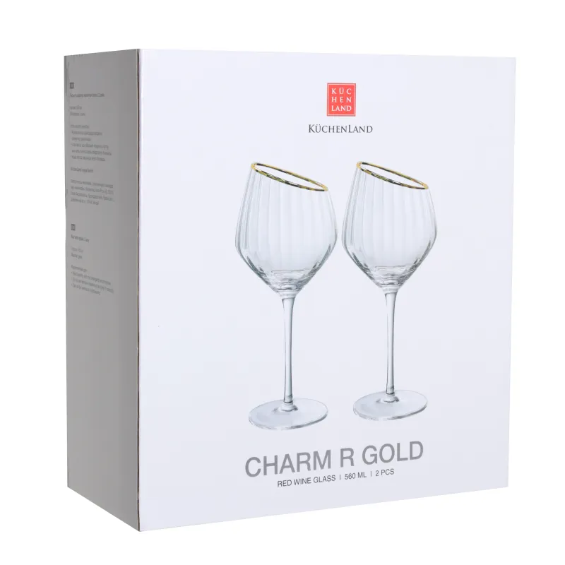 Қызыл шарапқа арналған бокал, 560 мл, 2 дана, шыны, алтын түстес жиегі бар, Charm R gold, image-2