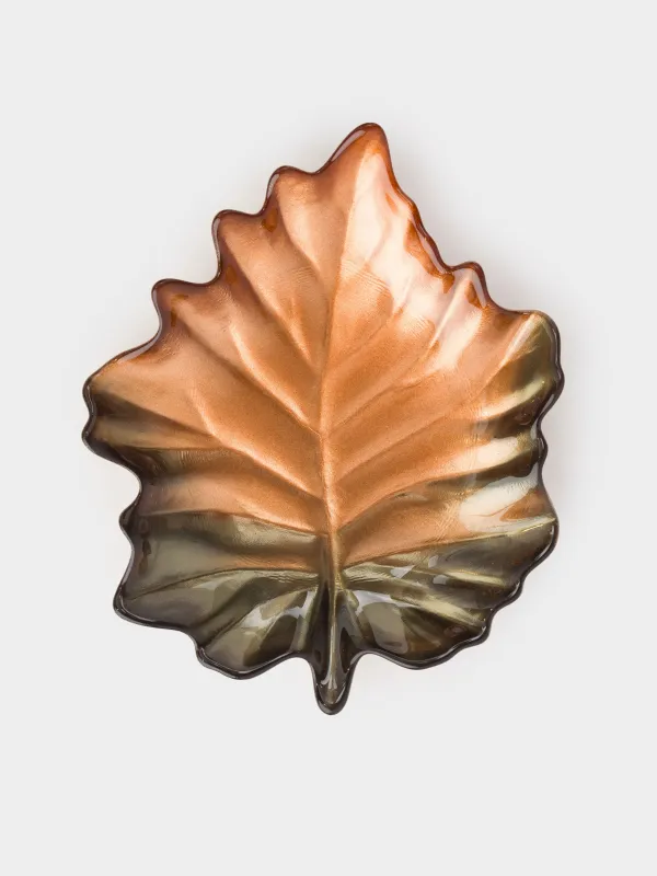 Ыдыс, 22х19х4 см, шыны, кәріптас-жасыл, Жапырақ, Leaves, image-5