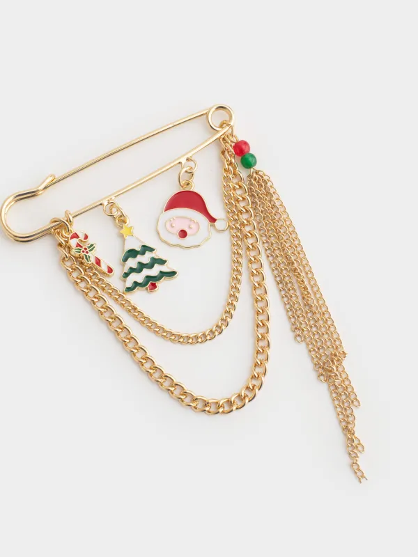 Танамоншақ, 7 см, металл, алтын, Аяз ата мен шырша, Jewelry christmas, image-1