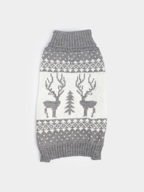 Жануарлар свитері, 25 см, өлшемі XS, акрил, сұр және ақ, Бұғы, Fashion pet, image-1