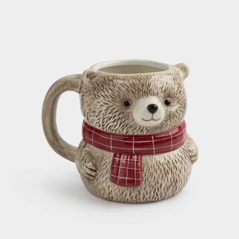 Кружка, 420 мл, керамика, молочно-коричневая, Медведь в шарфе, Bear