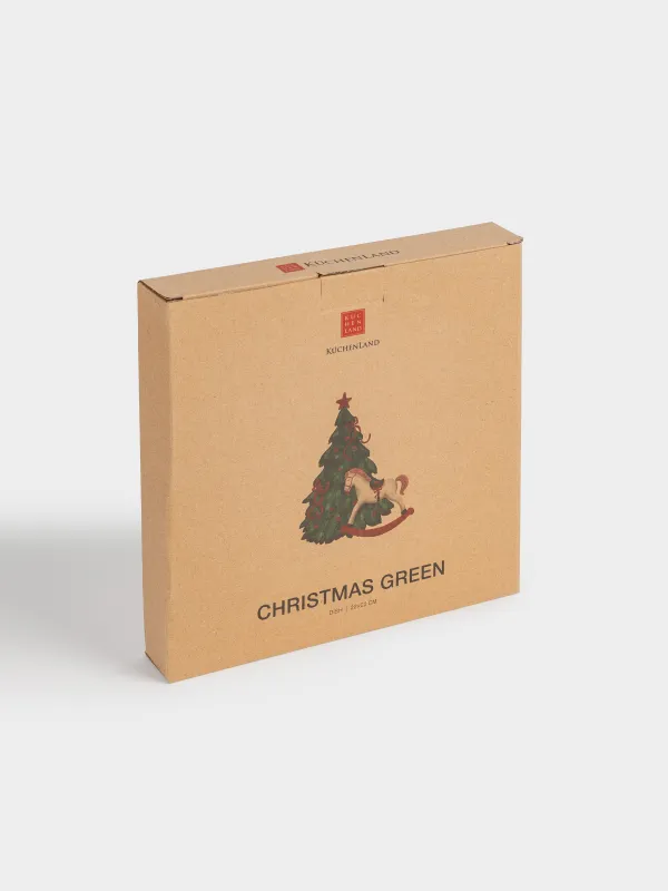 Ыдыс, 22х22 см, керамика, шаршы, Шыршасы бар жылқы, Сhristmas green, image-6