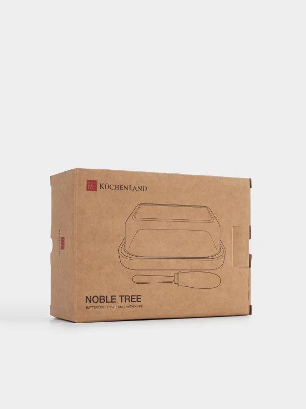 Сары май ыдысы, 18 см, пышақпен, ағаш/шыны/болат, тікбұрышты, Noble tree, image-5