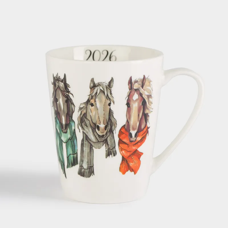 Саптыаяқ, 420 мл, фарфор N, ақ, Шарф таққан жылқылар, Horse trio