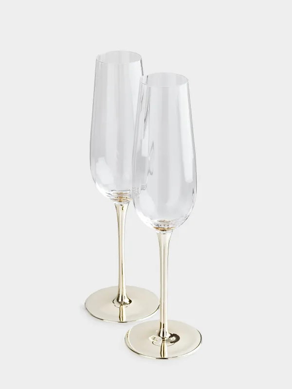 Бокал для шампанского, 200 мл, 2 шт, стекло, золотистая ножка, Glyfada, image-2