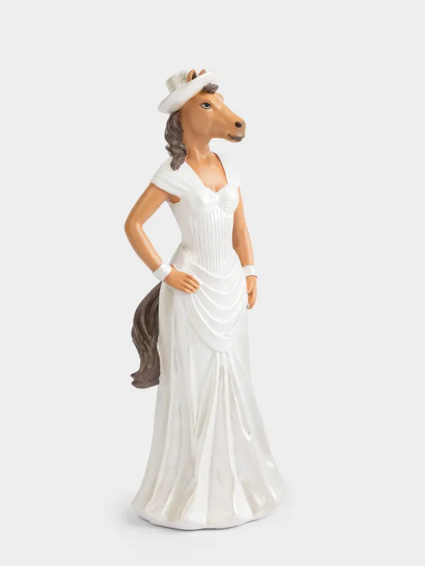 Статуэтка, 25 см, полирезин, Лошадь в платье и шляпе, Silver age, image-1