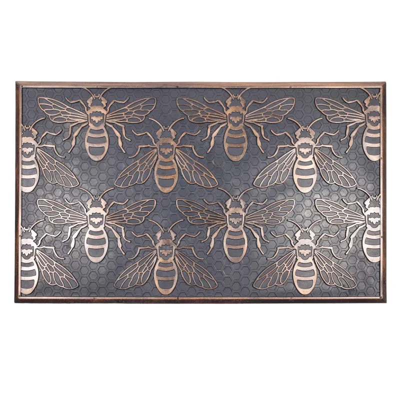 Есік алды кілемшесі, 45х75 см, резеңке, қола түсті-қара, Аралар, Honey, image-0